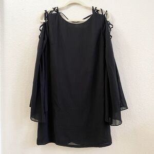 UMGEE Dress Womens L Black‎ V Back Open Shoulder Sheer Lined Lagenlook